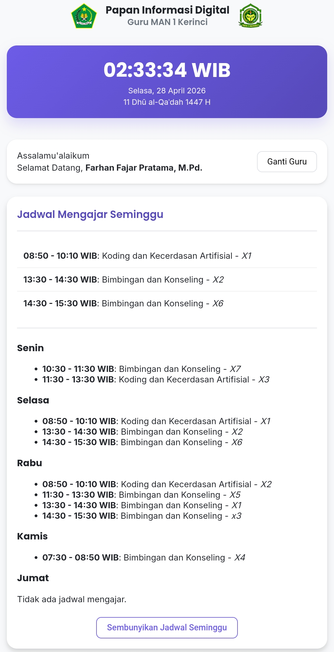Aplikasi Info Guru MAN 1 Kerinci